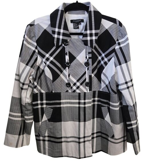 Sandro Black White Windowpane Plaid Double-Breasted Jacket Size XL - Picture 1 of 5